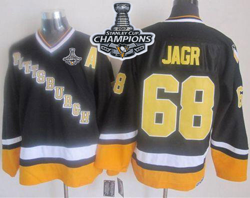 Penguins #68 Jaromir Jagr Black/Yellow CCM Throwback Stanley Cup Finals Champions Stitched NHL Jersey